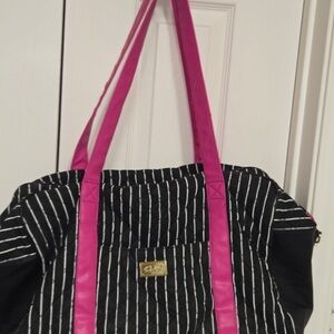 Stylish Pink and Black Striped Women's Bag